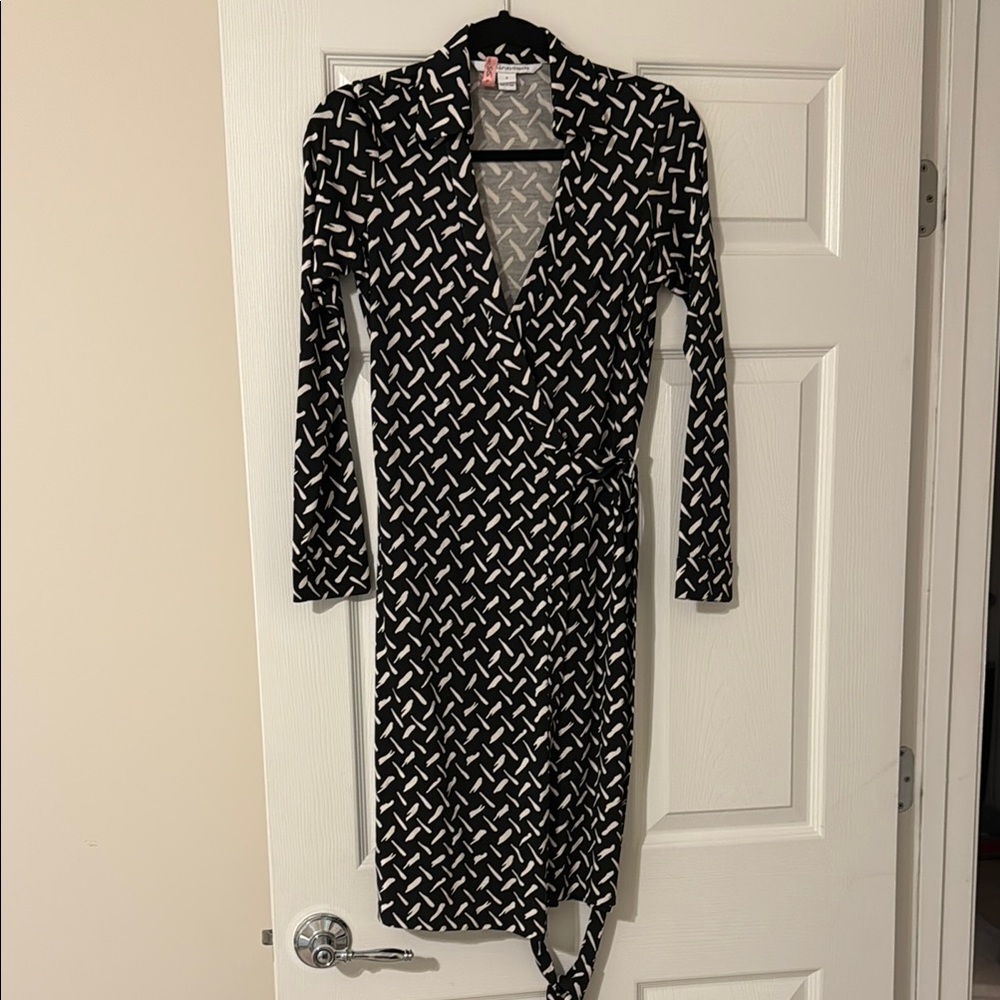 DVF Black and White Wrap Dress